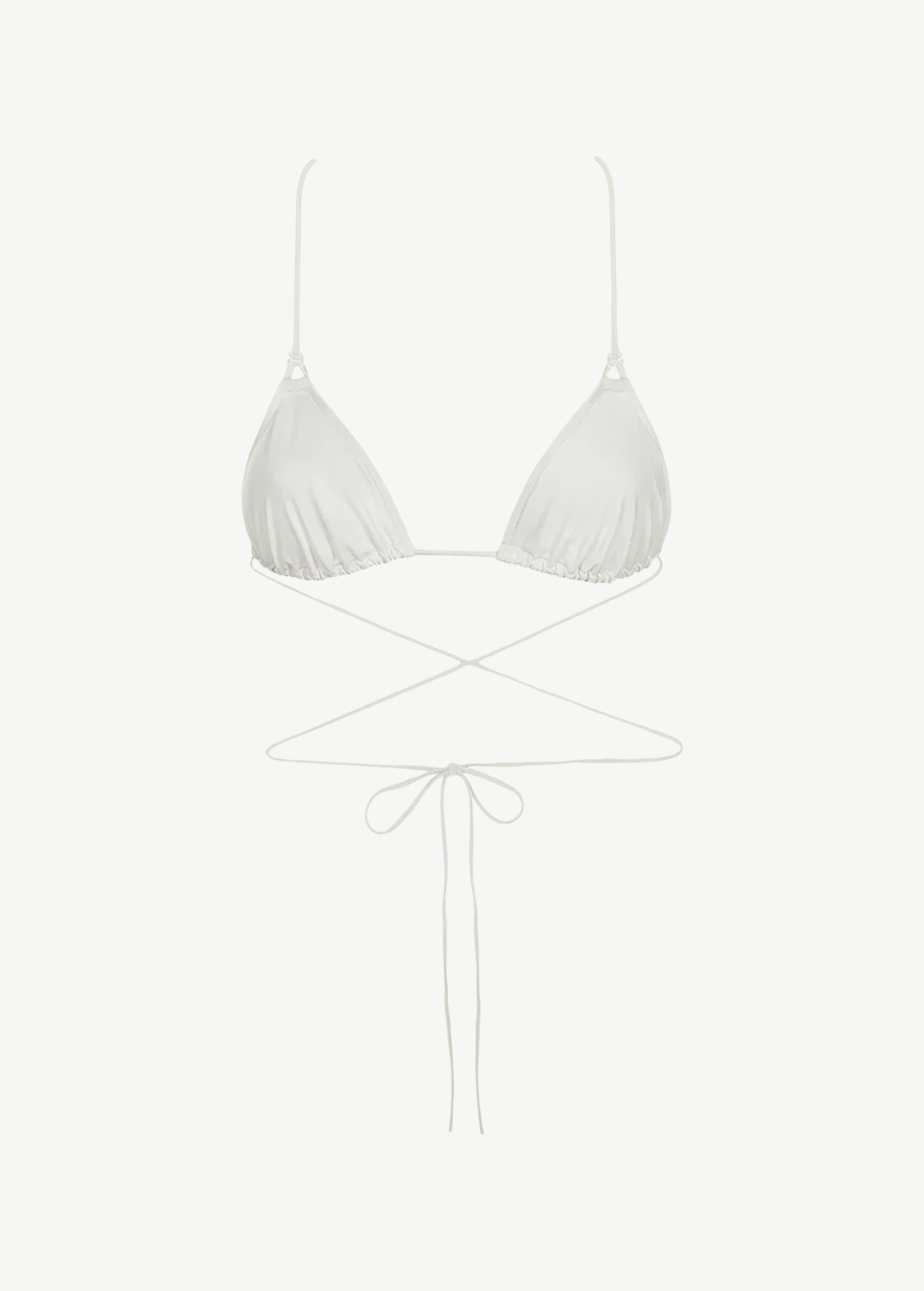 KABE SHOP INC Dolores white wrap bikini top with elongated tie straps for customizable waist styling