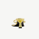 KABE SHOP INC Dona Ruby 55 gold mule sandal with a sculptural heel and toe strap, back view