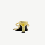 KABE SHOP INC Dona Ruby 55 gold mule sandal with a sculptural heel and toe strap, back view