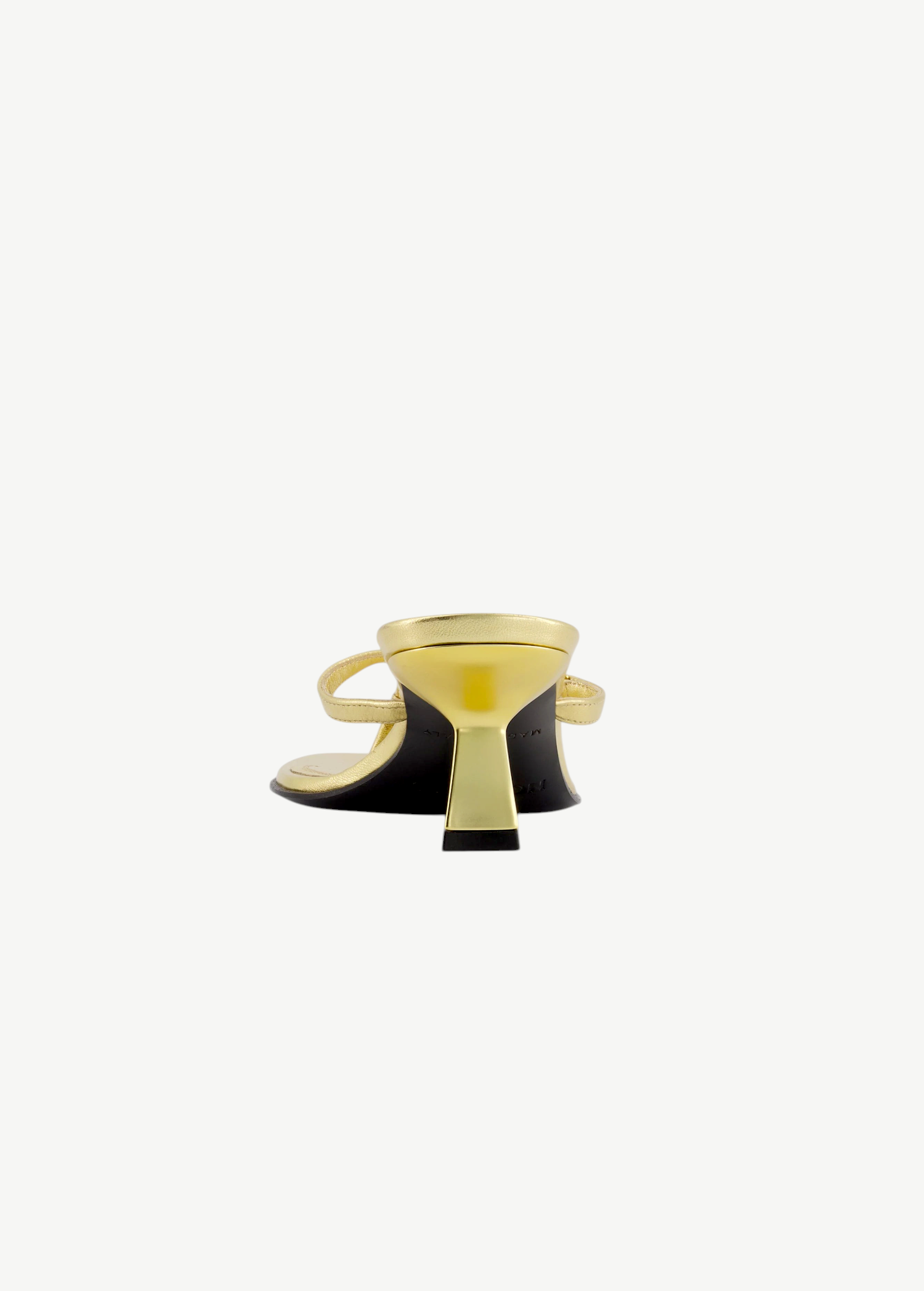 KABE SHOP INC Dona Ruby 55 gold mule sandal with a sculptural heel and toe strap, back view