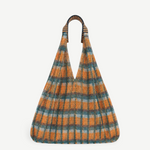 KABE SHOP INC Udaipur bag featuring a vibrant orange and teal plaid mesh design with striped woven shoulder straps.