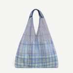 KABE SHOP INC Elziver bag in a blue and green plaid mesh fabric with contrasting dark blue woven shoulder straps.