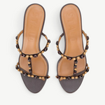 KABE SHOP INC Talita Heel sandals in dark brown leather with decorative wooden bead accents on the straps