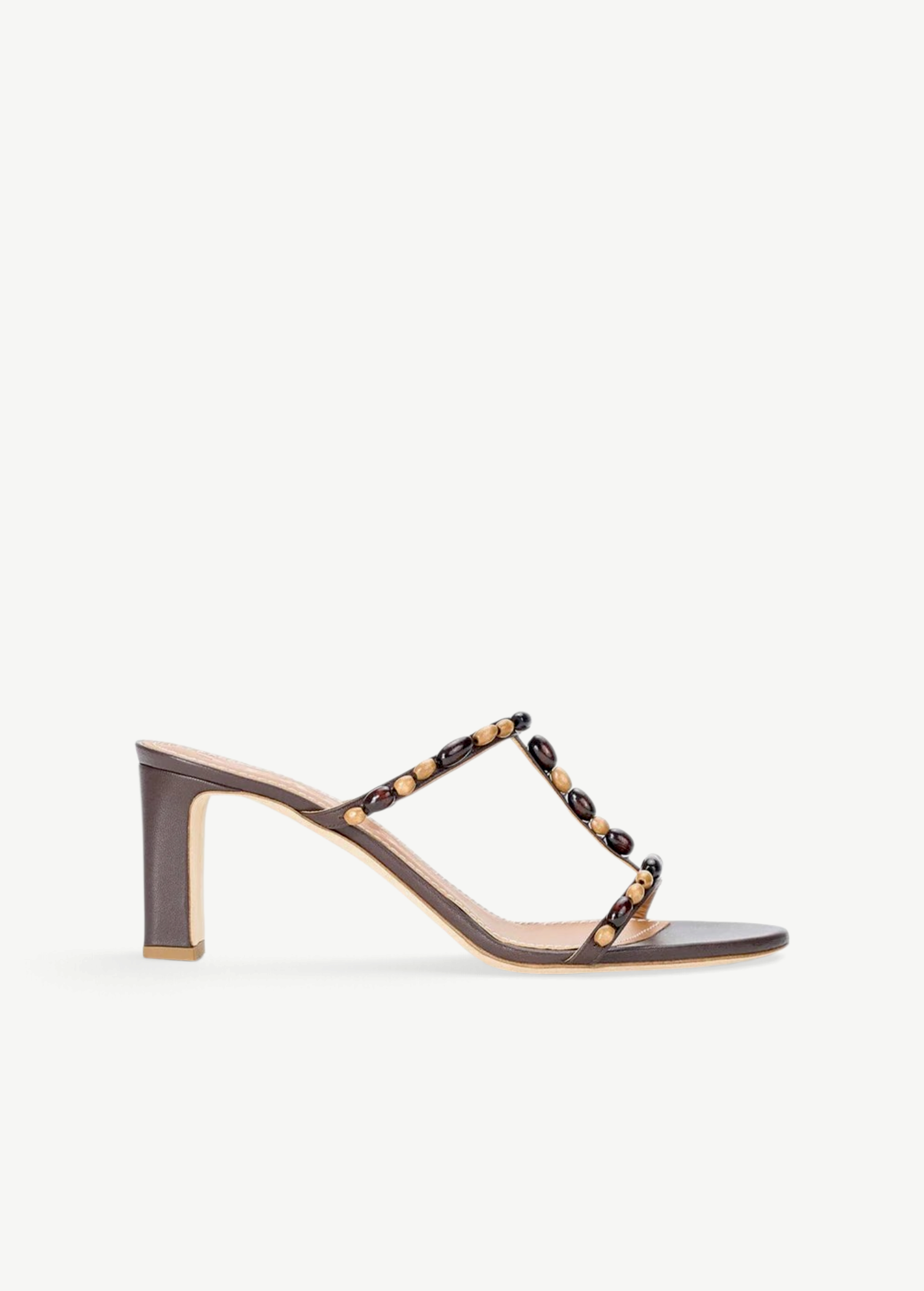 KABE SHOP INC Talita Heel dark brown sandal with beaded T-strap detail and block heel for special occasions.
