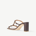 KABE SHOP INC Talita Heel brown leather sandal with decorative wooden beads and a block heel for special occasions.