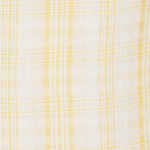 Close-up of KABE SHOP INC Lenice midi dress in lightweight white linen with a soft yellow plaid pattern.