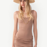 KABE SHOP INC straw fedora hat with cut-out design and gold double chain strap worn by a blonde model