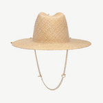 KABE SHOP INC straw fedora hat in natural beige with a gold-tone metal chain strap and minimalist design