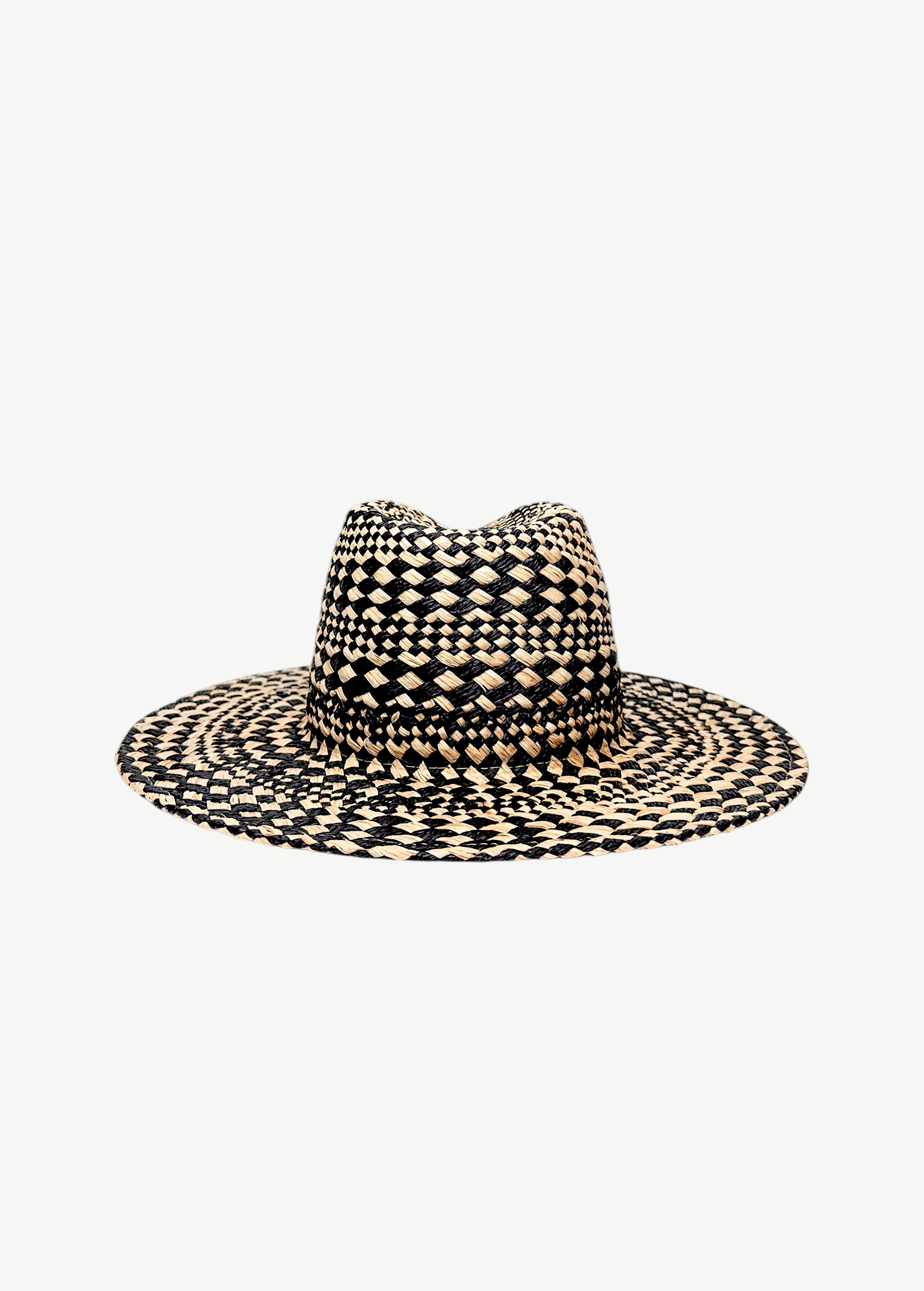 KABE SHOP INC straw fedora hat featuring a black and beige geometric rhomboidal woven pattern for summer style.