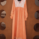 KABE SHOP INC Adelina kaftan in orange and white stripes with intricate white embroidery on the V-neckline