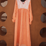 KABE SHOP INC Adelina kaftan in orange and white stripes with intricate white embroidery on the V-neckline