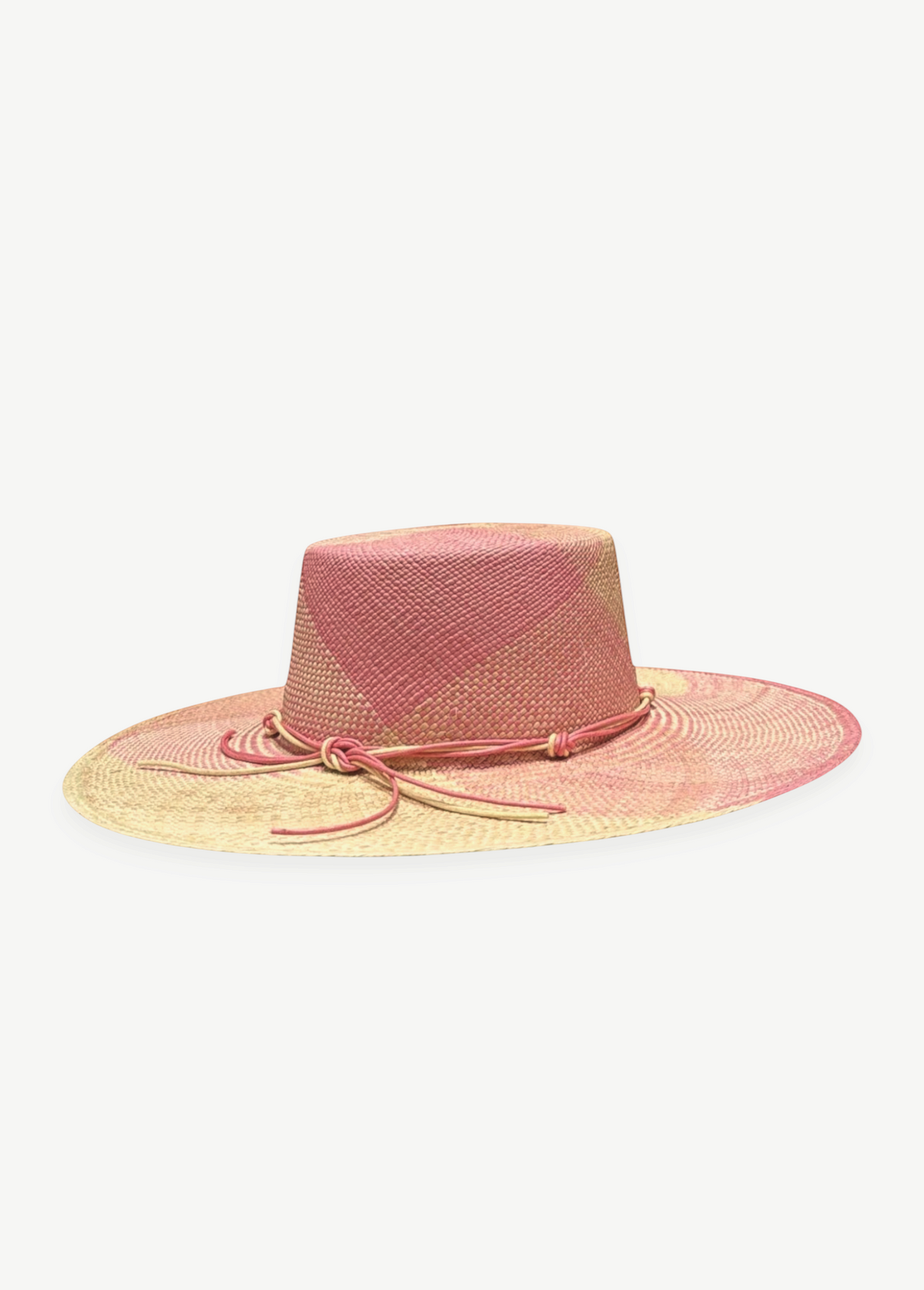 KABE SHOP INC Awisqa straw hat in pink and natural tones with a flat top and decorative knotted cord trim