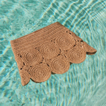 KABE SHOP INC Beep Beep mini skirt in metallic brown lurex crochet with circular medallion motifs in pool water.