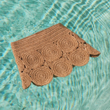 KABE SHOP INC Beep Beep mini skirt in metallic brown lurex crochet with circular medallion motifs in pool water.