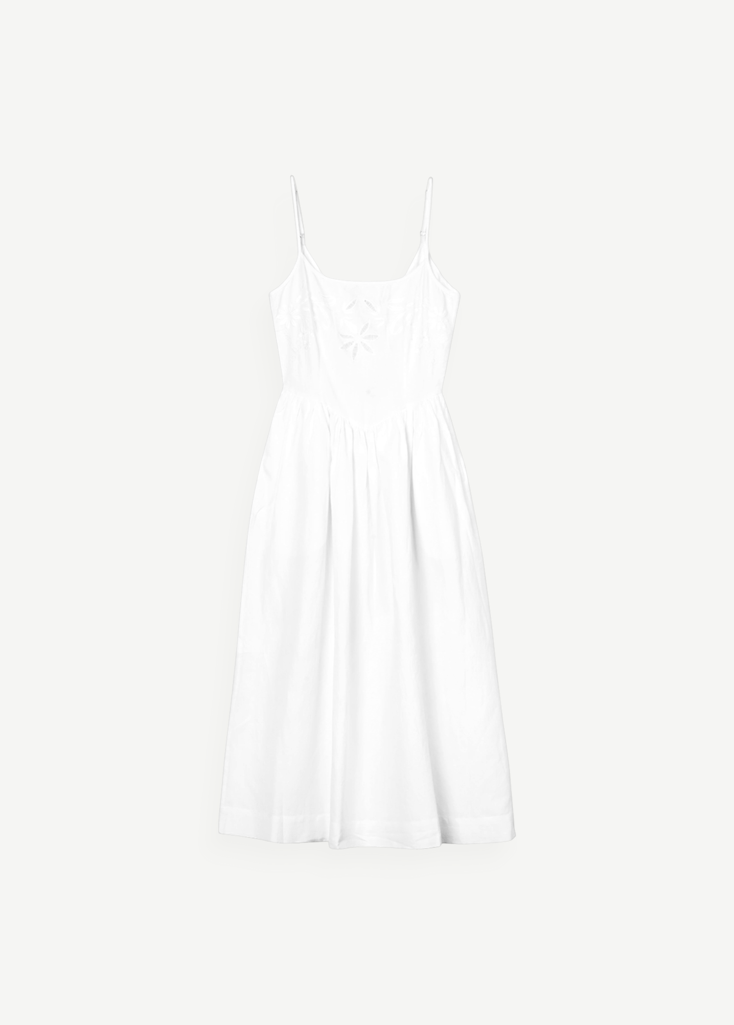 KABE SHOP INC Neroni white cotton voile ankle-length dress with spaghetti straps and delicate floral embroidery