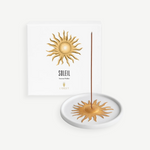 KABE SHOP INC Soleil fine porcelain incense holder with a gold sun motif and matching decorative gift box