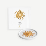 KABE SHOP INC Soleil fine porcelain incense holder with a gold sun motif and matching decorative gift box