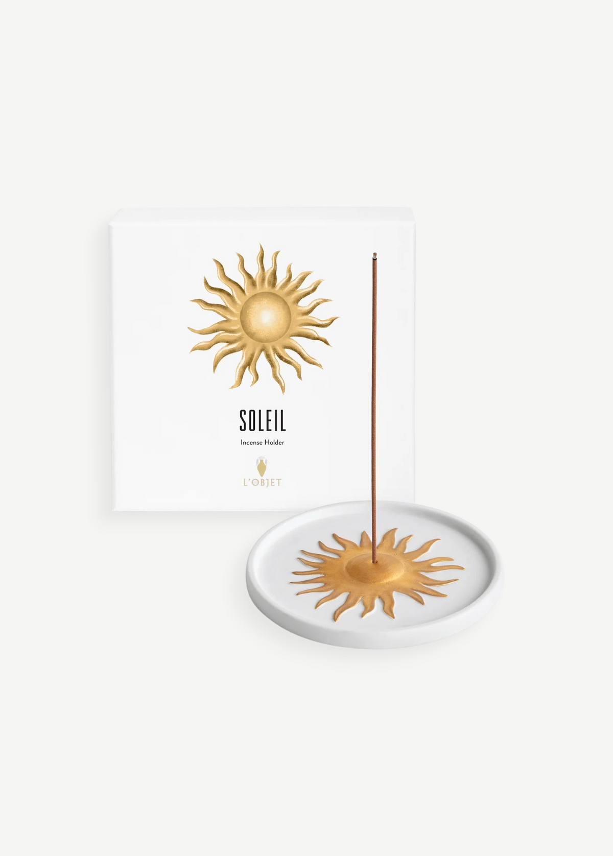 KABE SHOP INC Soleil fine porcelain incense holder with a gold sun motif and matching decorative gift box