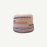 KABE SHOP INC handcrafted beige crochet hat with colorful striped embroidery details for sun protection.
