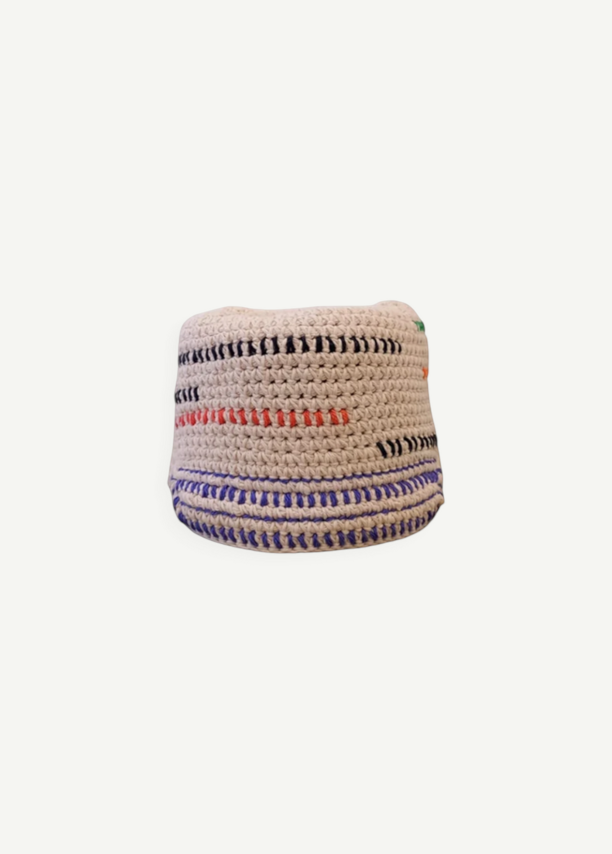 KABE SHOP INC handcrafted beige crochet hat with colorful striped embroidery details for sun protection.