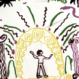 KABE SHOP INC Jardin Paradis silk scarf featuring a white background with colorful abstract garden line art print.