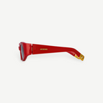 KABE SHOP INC Jacquemus Ovalo sunglasses in red acetate with gold temple logo detailing and side view profile