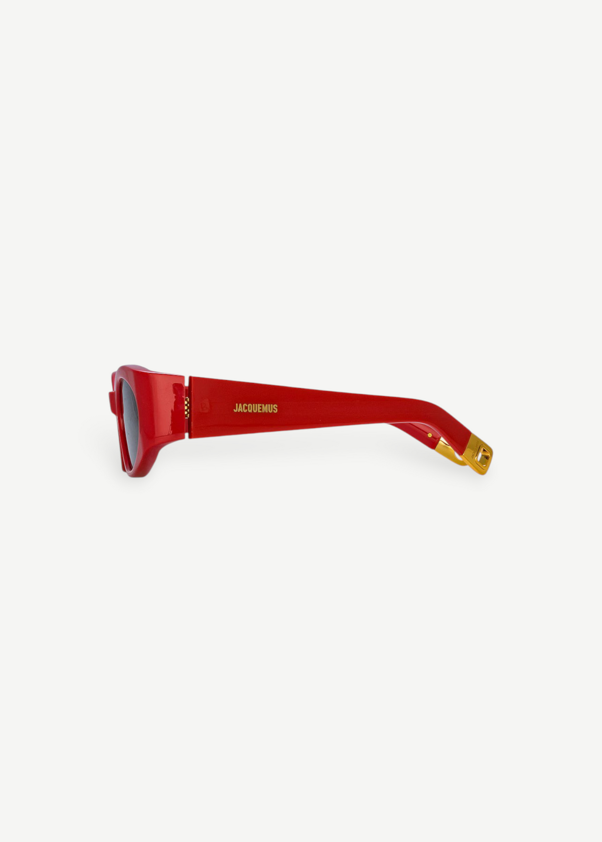 KABE SHOP INC Jacquemus Ovalo sunglasses in red acetate with gold temple logo detailing and side view profile