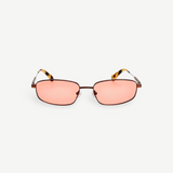 KABE SHOP INC Sera rectangular sunglasses with matte brown stainless steel frames and rose-tinted lenses.