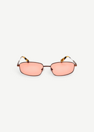KABE SHOP INC Sera rectangular sunglasses with matte brown stainless steel frames and rose-tinted lenses.