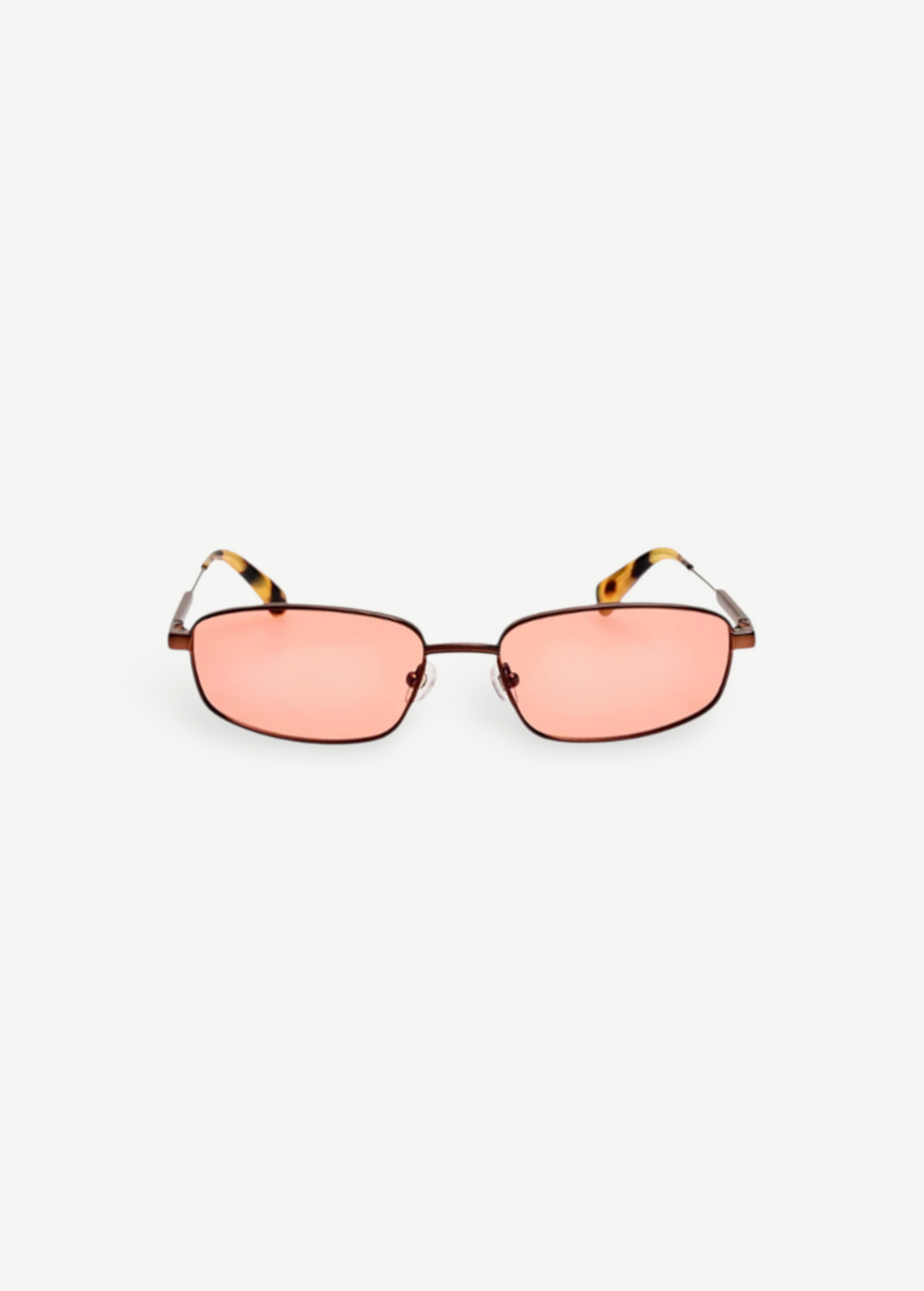 KABE SHOP INC Sera rectangular sunglasses with matte brown stainless steel frames and rose-tinted lenses.