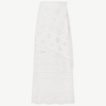 KABE SHOP INC Katinka white cotton midi skirt with intricate crochet and lace patchwork detailing