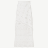 KABE SHOP INC Katinka white cotton midi skirt with intricate crochet and lace patchwork detailing