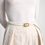 KABE SHOP INC Ventura Gold Belt in white Italian calfskin with a polished 24K gold-plated squared slide buckle