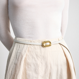 KABE SHOP INC Ventura Gold Belt in white Italian calfskin with a polished 24K gold-plated squared slide buckle