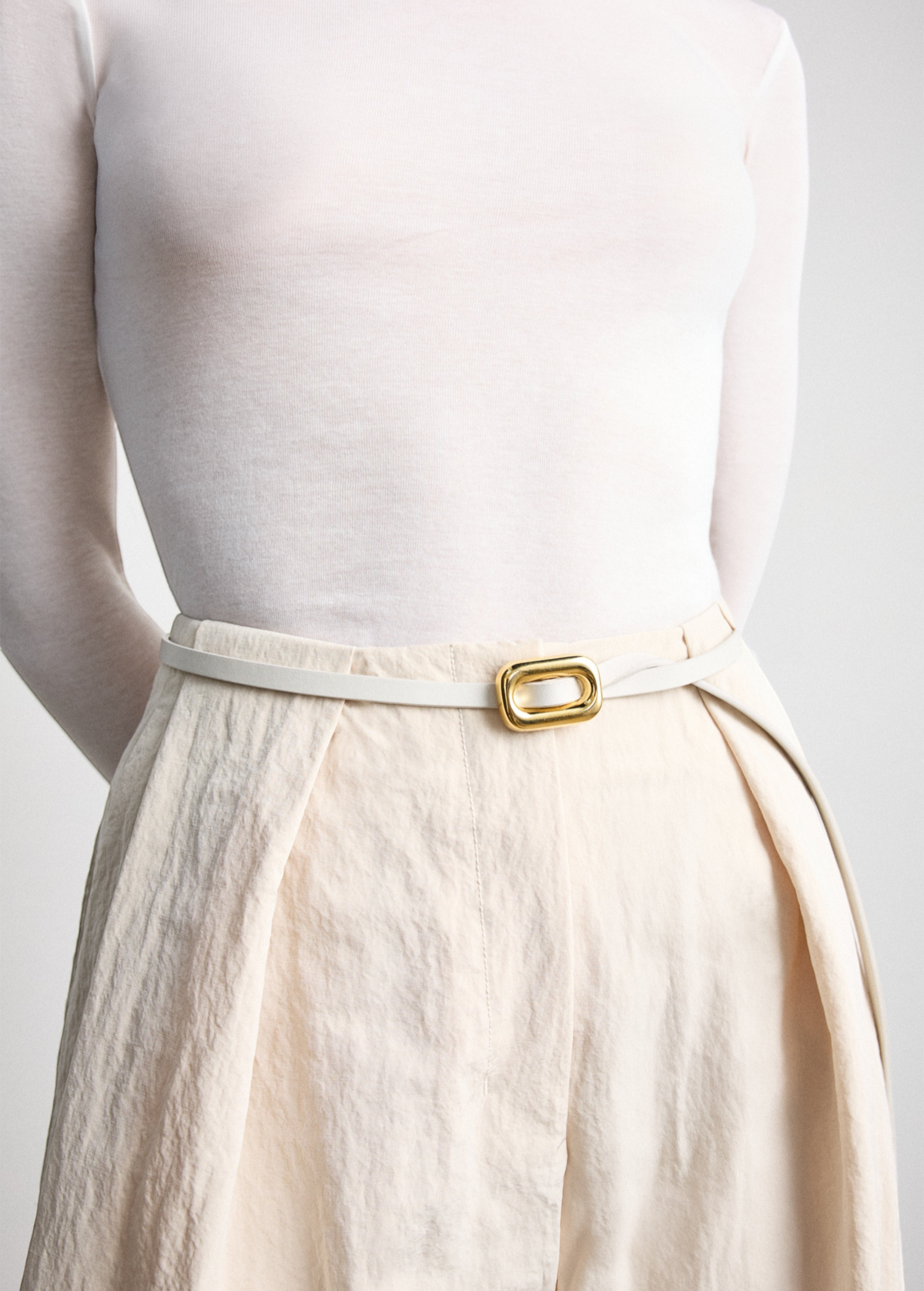 KABE SHOP INC Ventura Gold Belt in white Italian calfskin with a polished 24K gold-plated squared slide buckle