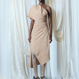 Draped T-Shirt Dress with Beadwork + Mirrors
