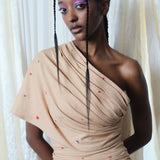 Draped T-Shirt Dress with Beadwork + Mirrors