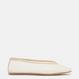 Luna Slipper Shoes in beige feature a minimalist design with a slightly pointed toe, low heel, and easy slip-on style, crafted from elegant patent leather and showcased on a plain white background.
