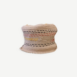 KABE SHOP INC handcrafted beige crochet bucket hat with subtle red and yellow stitched accents for sun protection.