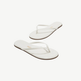 KABE SHOP INC Lily Glosses white patent leather flip flops with cushioned insoles and rubber outsoles.