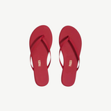 KABE SHOP INC Lily Pigments red leather flip flops with a matte finish and cushioned insole, top view.