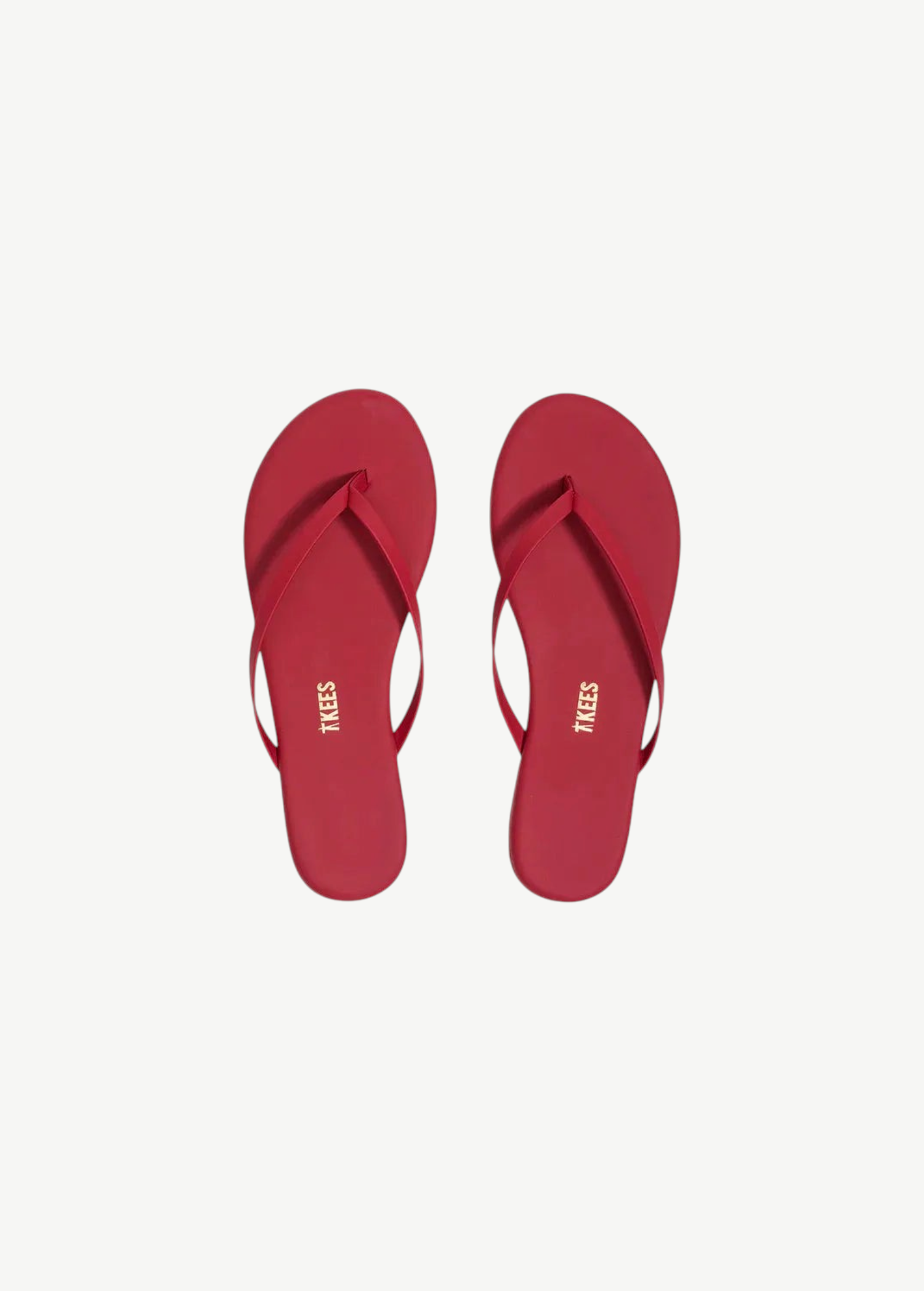 KABE SHOP INC Lily Pigments red leather flip flops with a matte finish and cushioned insole, top view.