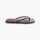 A single Square Toe Lily sandal in brown crocodile-embossed leather, featuring thin straps and a subtle square toe, displayed on a white background.