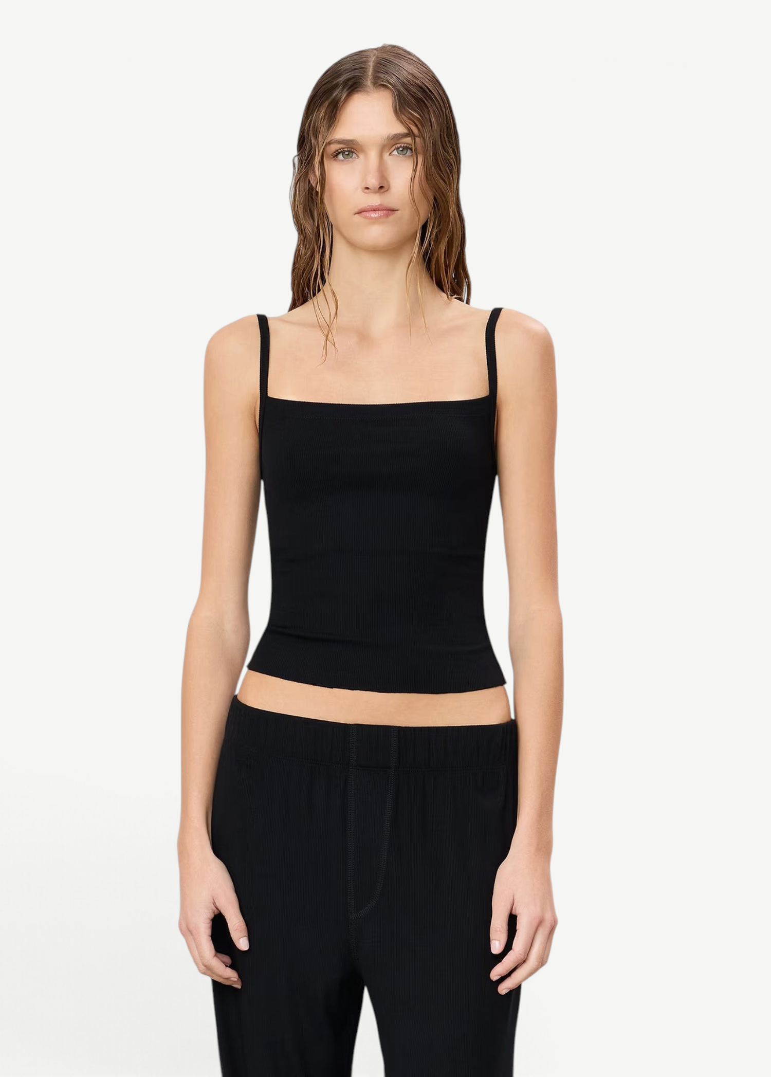 KABE SHOP INC 90's Tank in black, a slim-fit, double-lined jersey modal top with a square neckline.