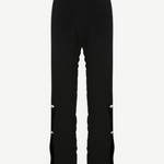 KABE SHOP INC Malaika black straight-leg pants with textured fabric and silver button side slit detailing