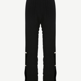 KABE SHOP INC Malaika black straight-leg pants with textured fabric and silver button side slit detailing