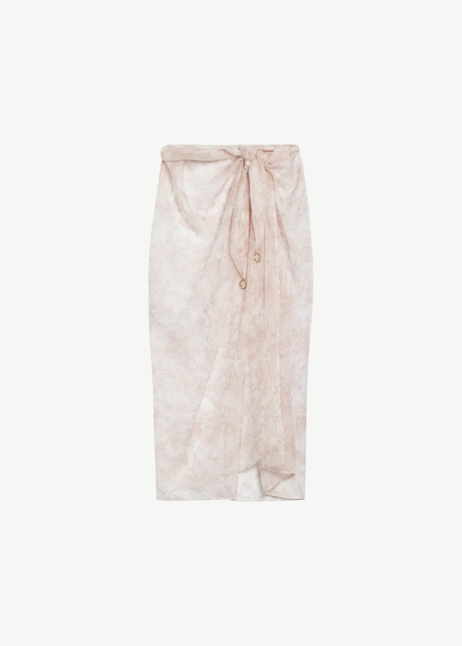 KABE SHOP INC Manita Pareo in sheer blush crepe with 24-karat gold-plated logo jewel and adjustable tie waist
