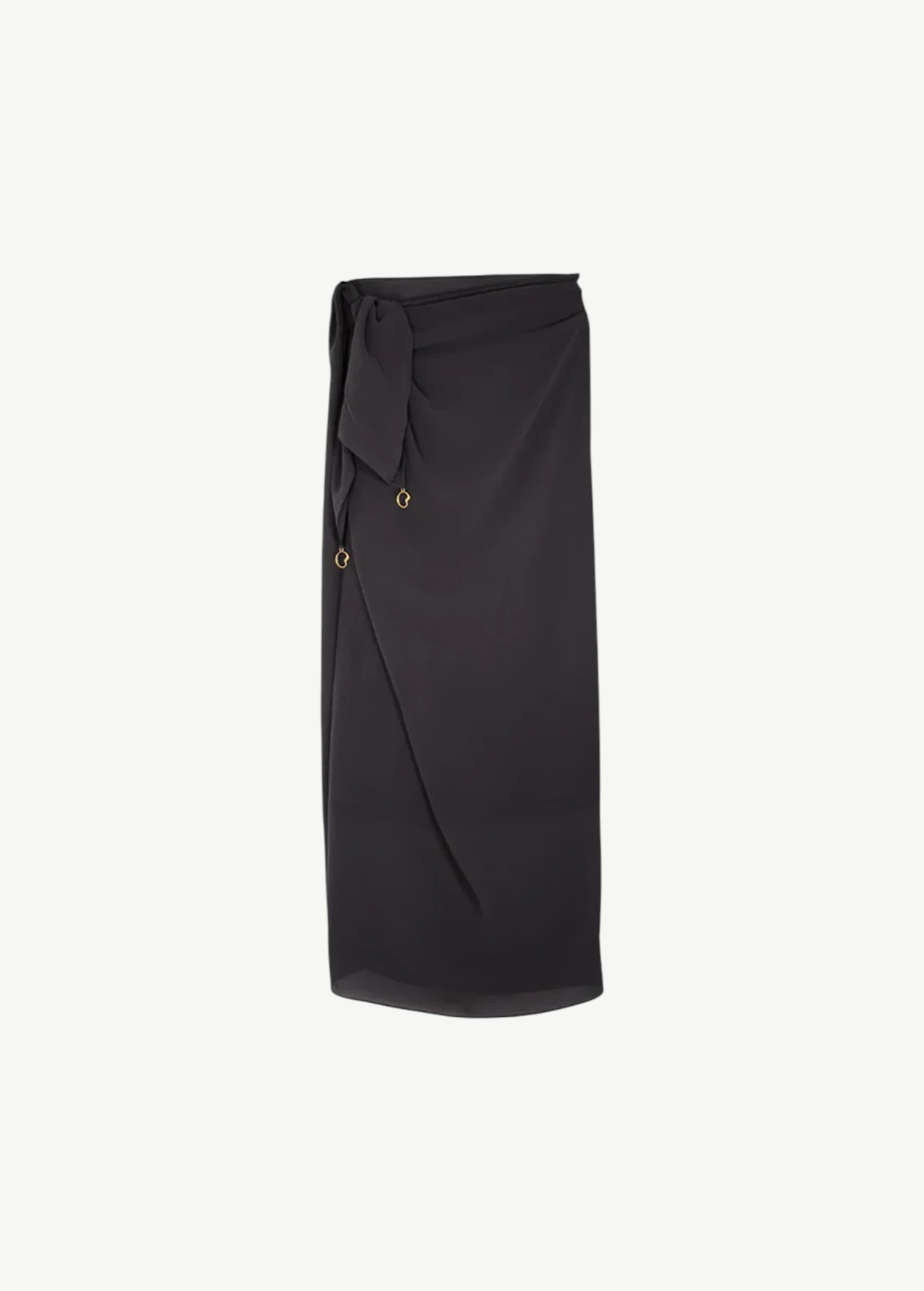 KABE SHOP INC Manita Pareo in black sheer crepe with gold-plated logo jewel and adjustable tie-side styling.