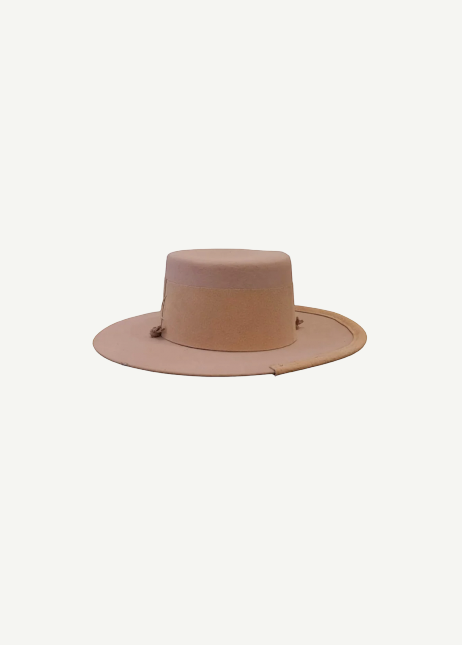 KABE SHOP INC handcrafted beige wool hat with a flat crown and wide brim, featuring a unique textured band detail.