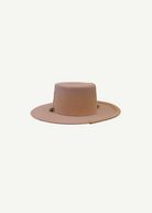 KABE SHOP INC handcrafted beige wool hat with a flat crown and wide brim, featuring a unique textured band detail.